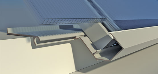 Particolare inserimento degli elementi di copertura su profili laterali di contenimento
