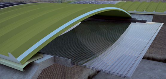 Controsoffitto per copertura curva metallica per migliorare l'isolamento termico
